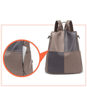 Contrast Color Soft Leather Backpack