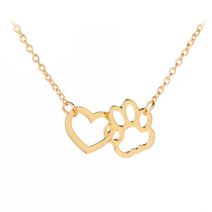 Dog Paw Print In Heart Necklace
