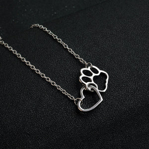 Linked Heart and Paw  Pendant Necklace