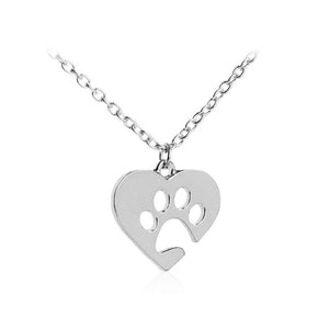 Dog Paw Print In Heart Necklace