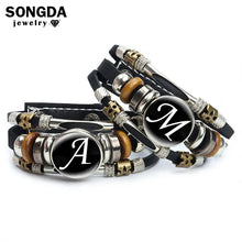 Load image into Gallery viewer, A-Z English Letters Leather Men&#39;s Bracelet