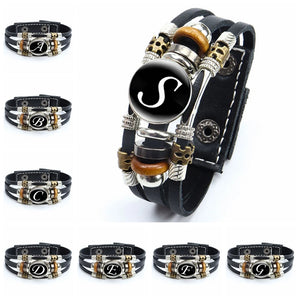 A-Z English Letters Leather Men's Bracelet