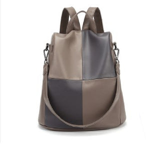 Contrast Color Soft Leather Backpack