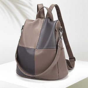 Contrast Color Soft Leather Backpack