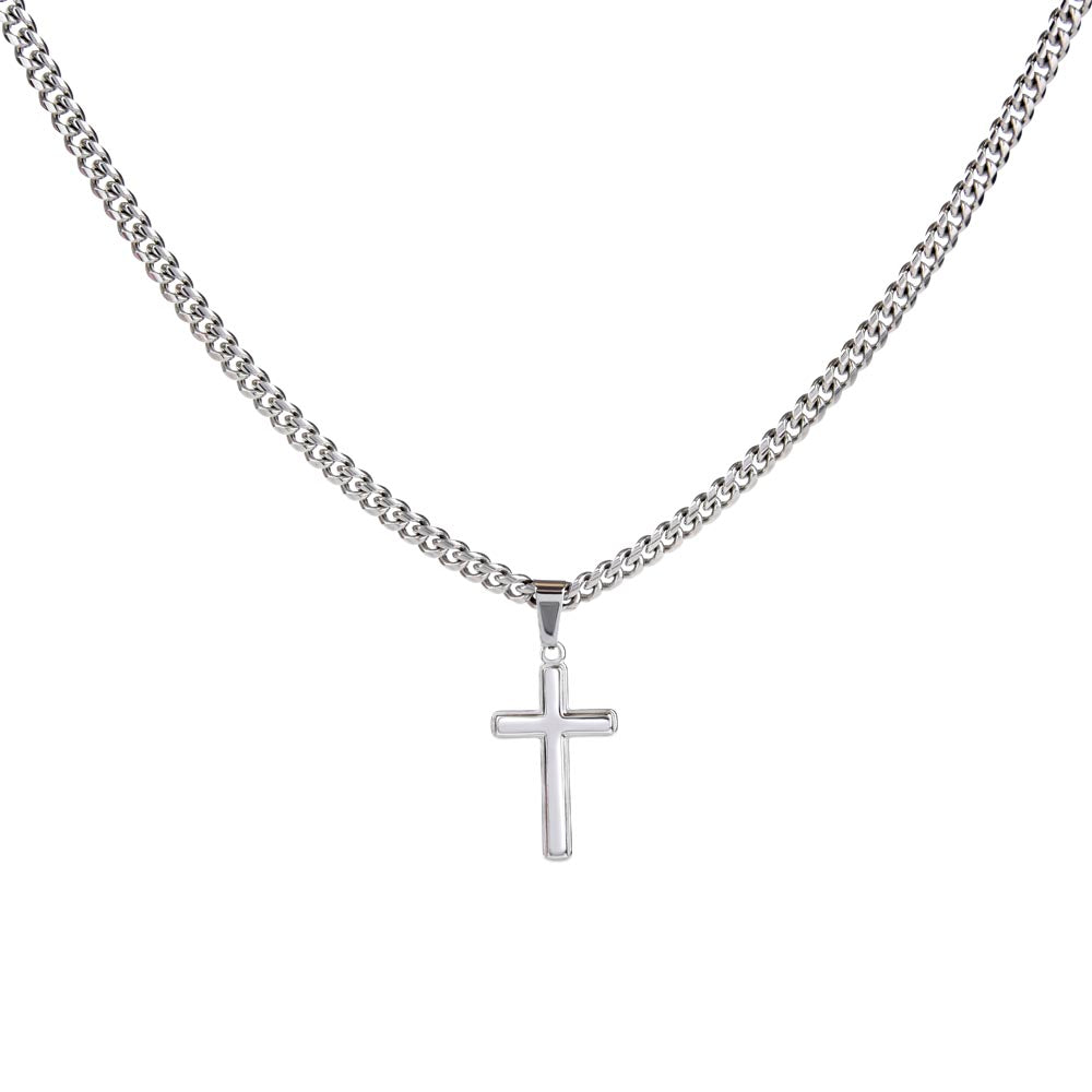 Personalized Steel Cross Necklace on Cuban Chain For Husband
