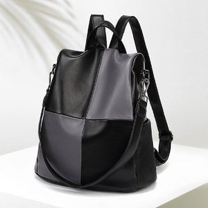 Contrast Color Soft Leather Backpack