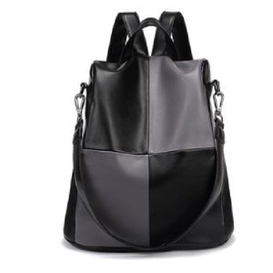 Contrast Color Soft Leather Backpack