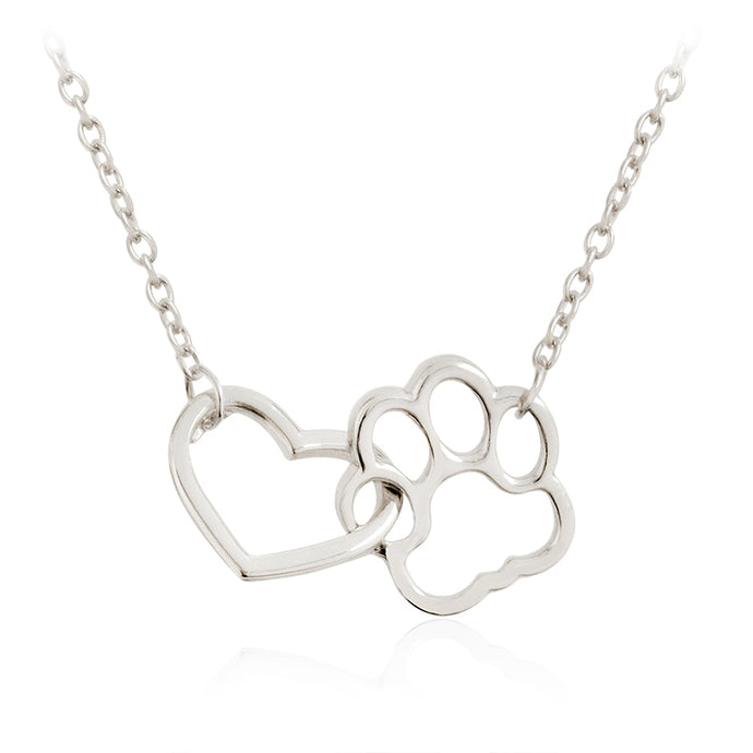 Linked Heart and Paw  Pendant Necklace