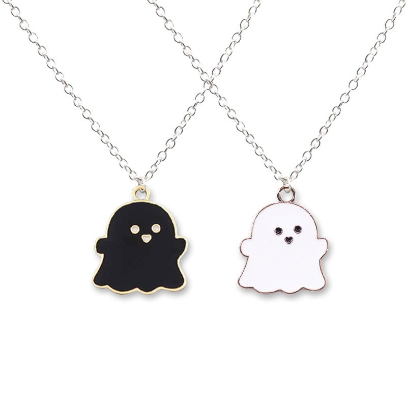 Cute Black And White Ghost Pendant Necklace