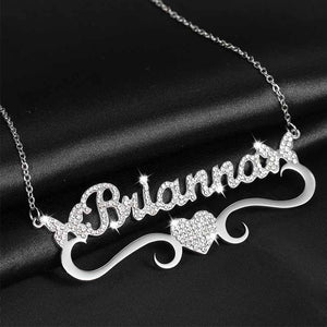 Personalized Butterfly Iced Out Name Necklace With Heart Pendant