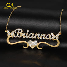 Load image into Gallery viewer, Personalized Butterfly Iced Out Name Necklace With Heart Pendant
