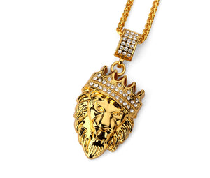 Golden Lion's Head Pendant Necklace