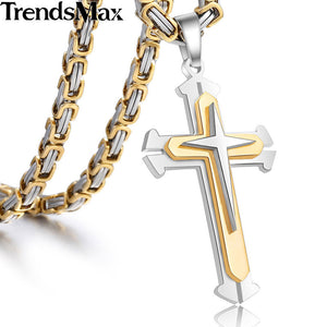Men's  Stainless Steel Chain 3 Layer Knight Cross By Trendsmax