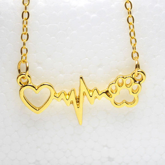Paws and Heart Heartbeat Pendant Necklace