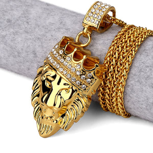 Golden Lion's Head Pendant Necklace