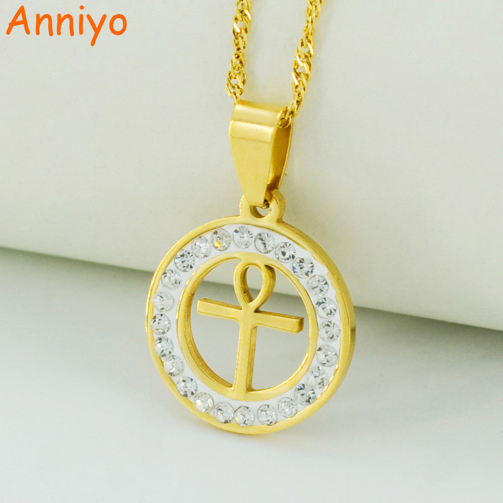 Anniyo Egyptian Ankh Cross Necklace for Women