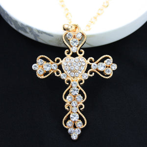 Iced Out Gold Cross Pendant  Necklace For Women Men