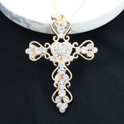 Iced Out Gold Cross Pendant  Necklace For Women Men